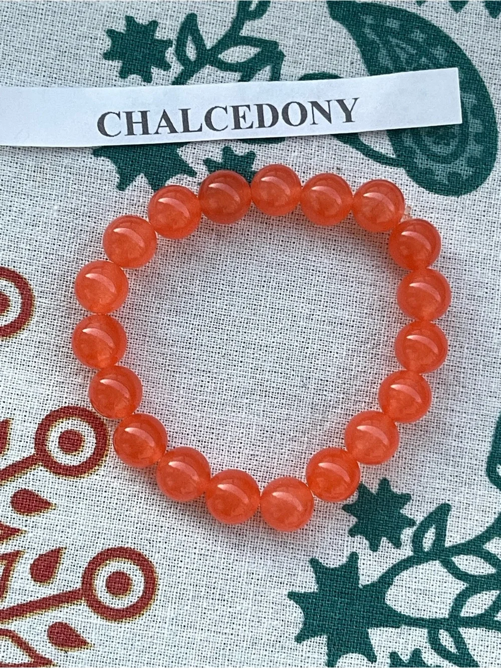 Chalcedony Round Bead Bracelet in Orange Size 8